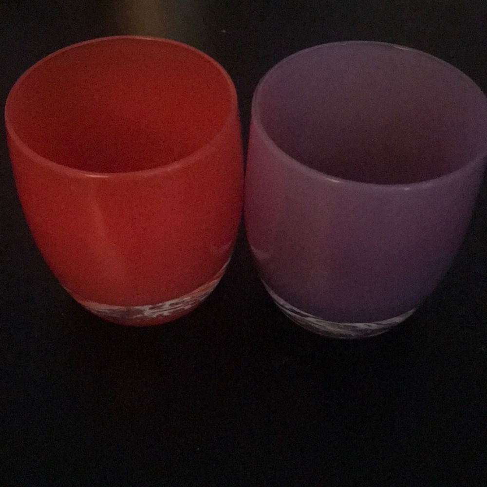 Red & purple glassybaby candles